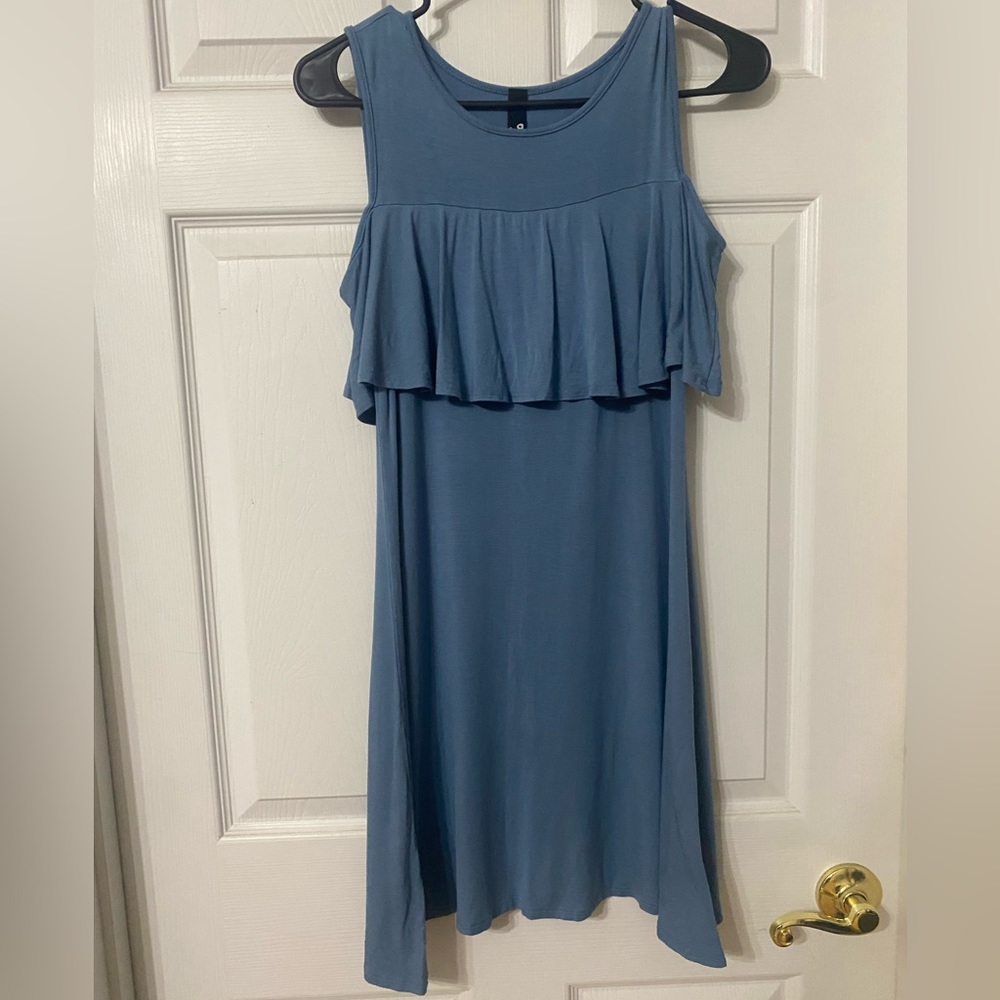 Blue tank top dress with shoulder cut outs size small in juniors